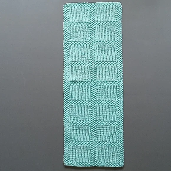 Hand Crafted Handknit Aqua Blue Textured Windowpane Pattern Cotton Hand Towel - Picture 7 of 9
